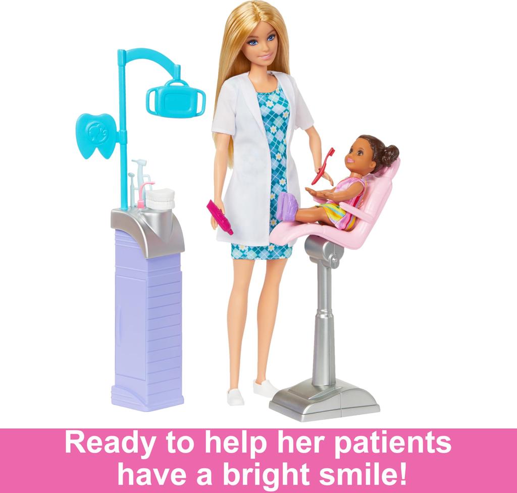 Barbie Career Playset, Dentist Set, Blonde Fashion Doll & Miniature Patient Doll, Examination Chair, Sink Station & Accessories