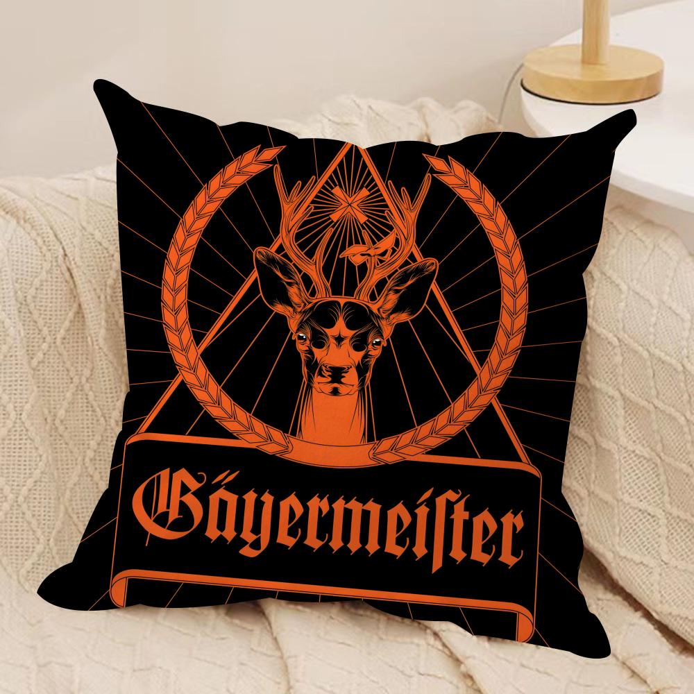 Drink J-Jaegermeister-r Logo Cushion Cover Silky Short Plush Sofa Pillow Cover Hidden Zipper Soft Dustproof Case for Home Decor