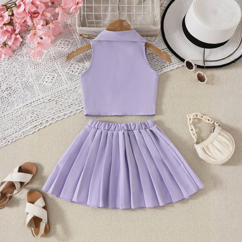 Girls 3D Flower Formal Top & Pleated Skirt Two-Piece Set