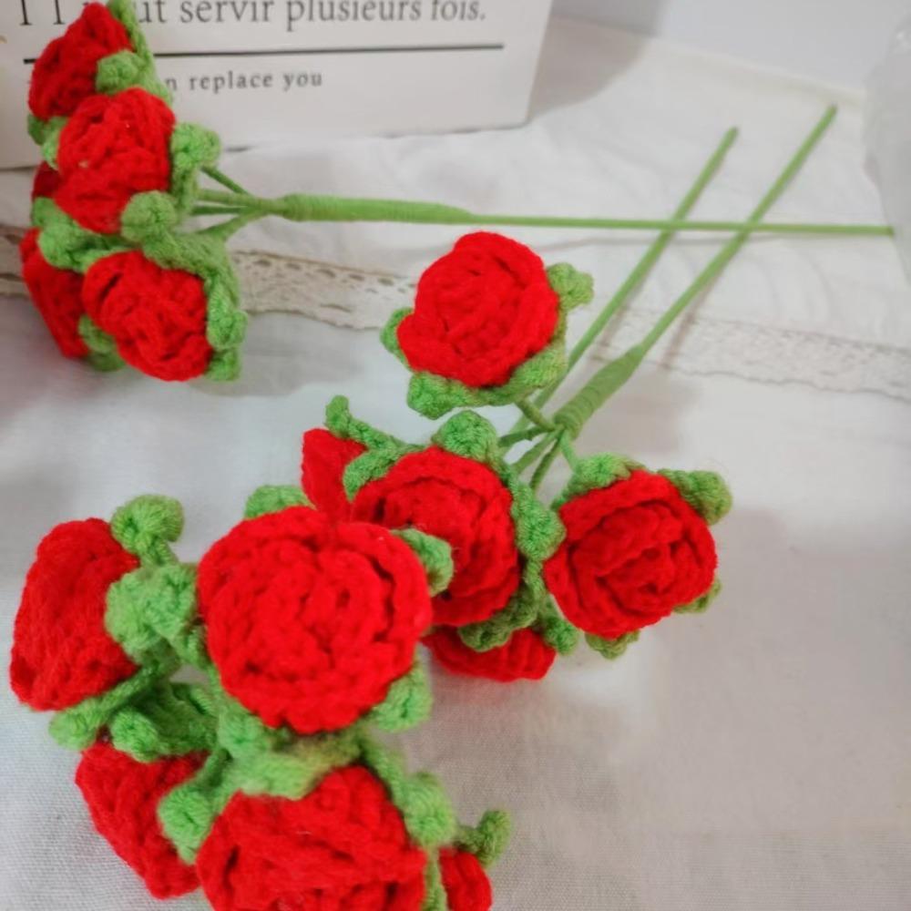 Homemade Crochet Artificial Flowers Cute Woven Plants Branch Wedding Party Decor