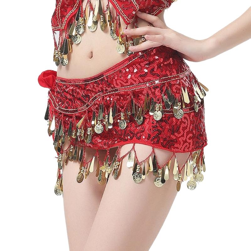 Women Belly Dance Belt Hip Scarf, Bellydance Hip Scarf Skirt Belly Dance Waist Chain with Gold Coins Belly Dance Cloth