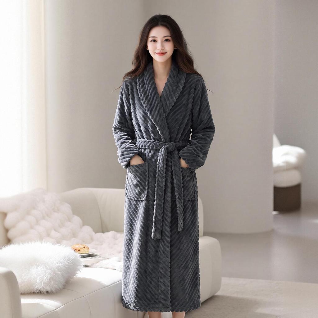 Dicker Flanell-Bademantel für Paare im Winter - Warmer Korallenfleece Langer Bademantel für Damen und Herren