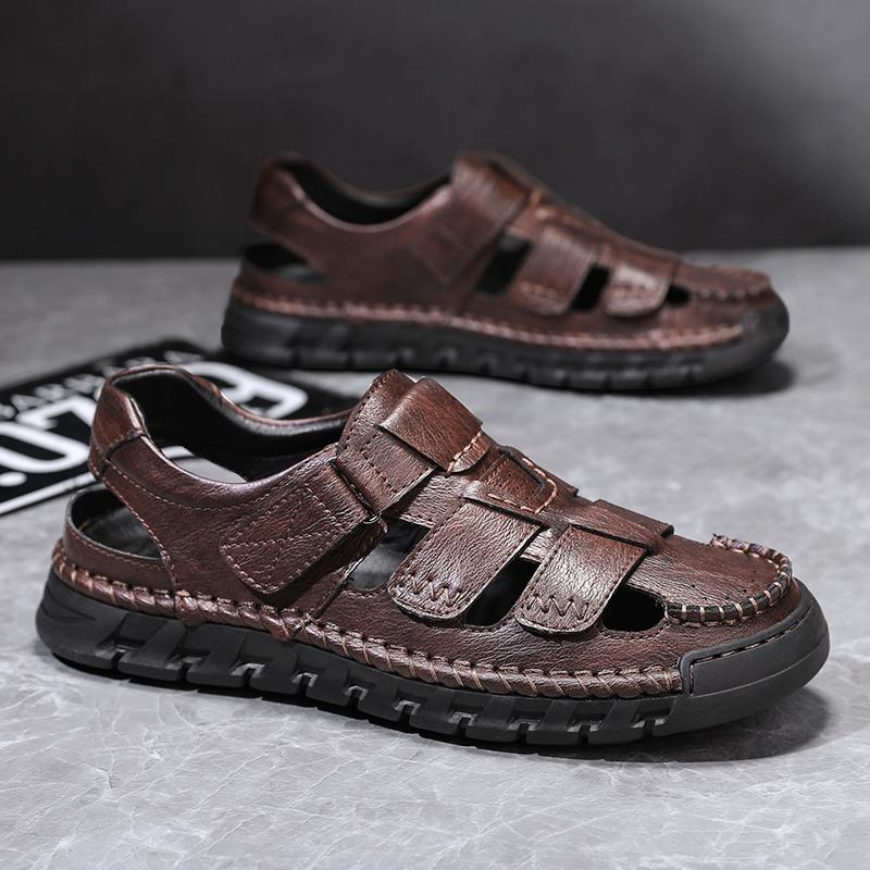 

Мужские сандалии, большие размеры, сандалии ручной работы, дышащие повседневные кроссовки, сандалии для мужчин 39 коричневый/красный