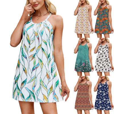 Spring Summer New Printed Slip Dress Casual Sleeveless Tank Dress For Women Cross-border European American