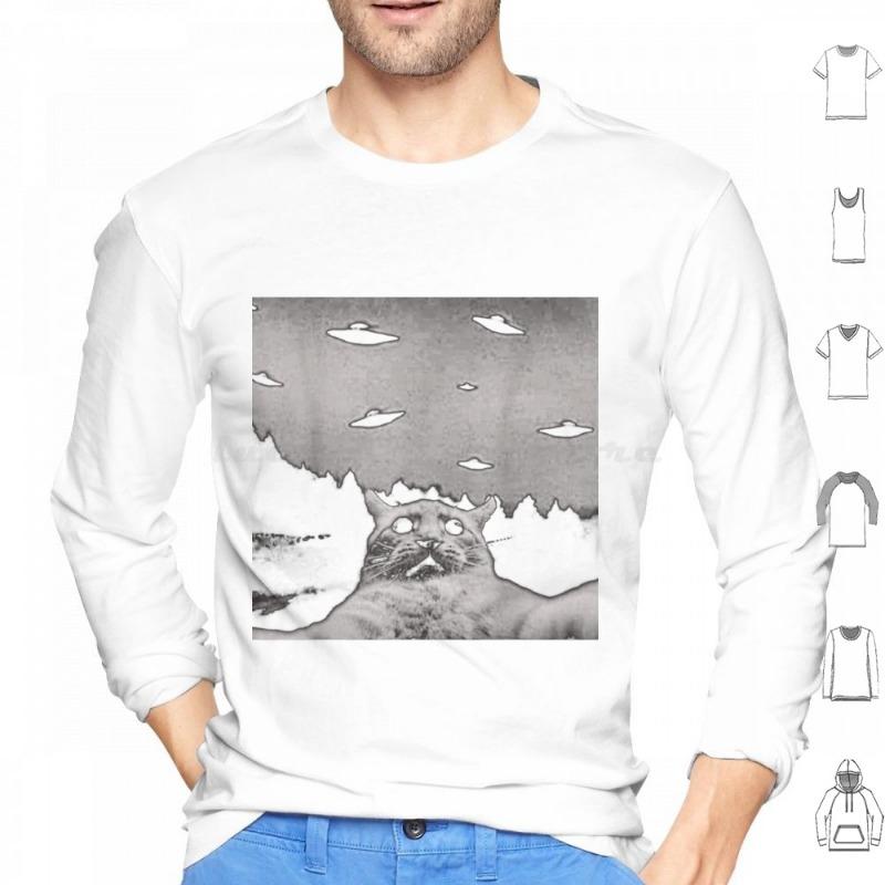 Believe Me Bro Funny Cat Hoodies Long Sleeve Cats Cat Funnylooking Threadweird Meme Weird Funny Ufo Selfie Onthis