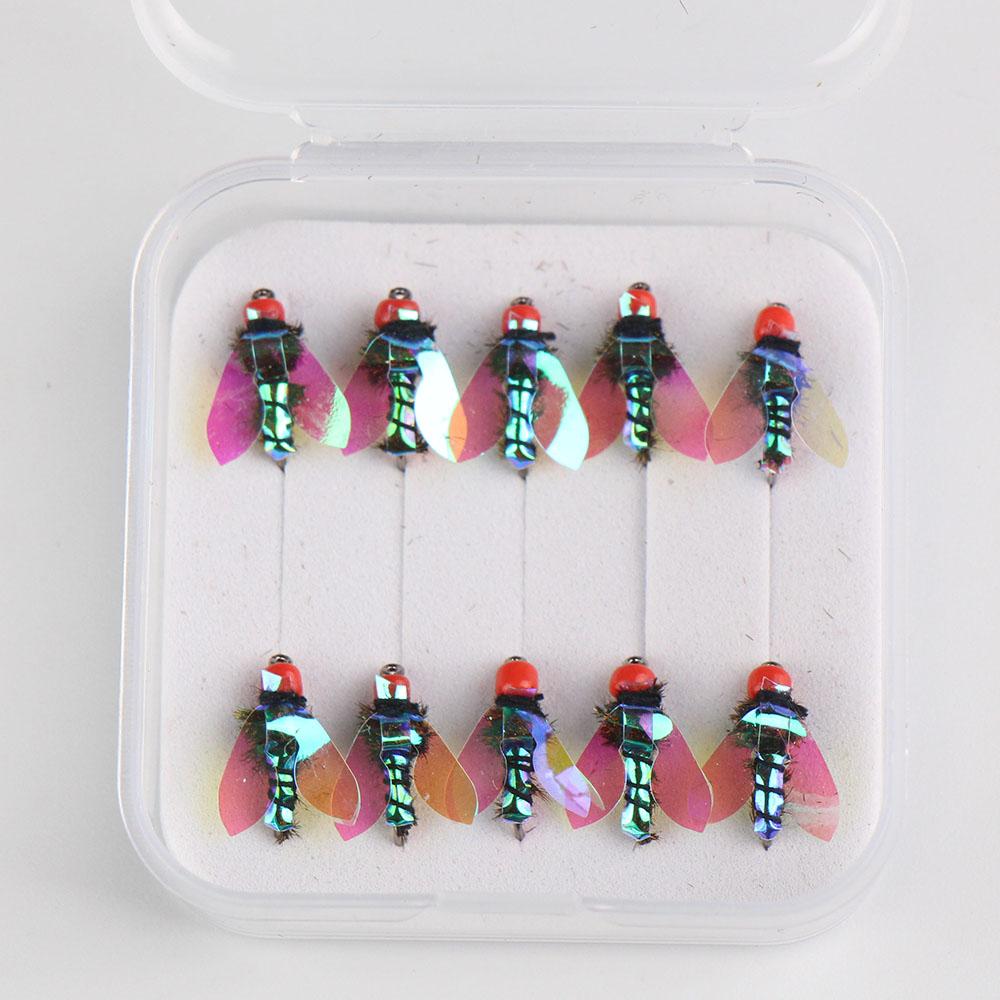 Gran Venta 5/10 Piezas Señuelos Artificiales de Pesca de Insectos, Cabeza de Latón de Hundimiento Rápido Scud Gusano Mosca Set de Señuelos para Pesca de Trucha