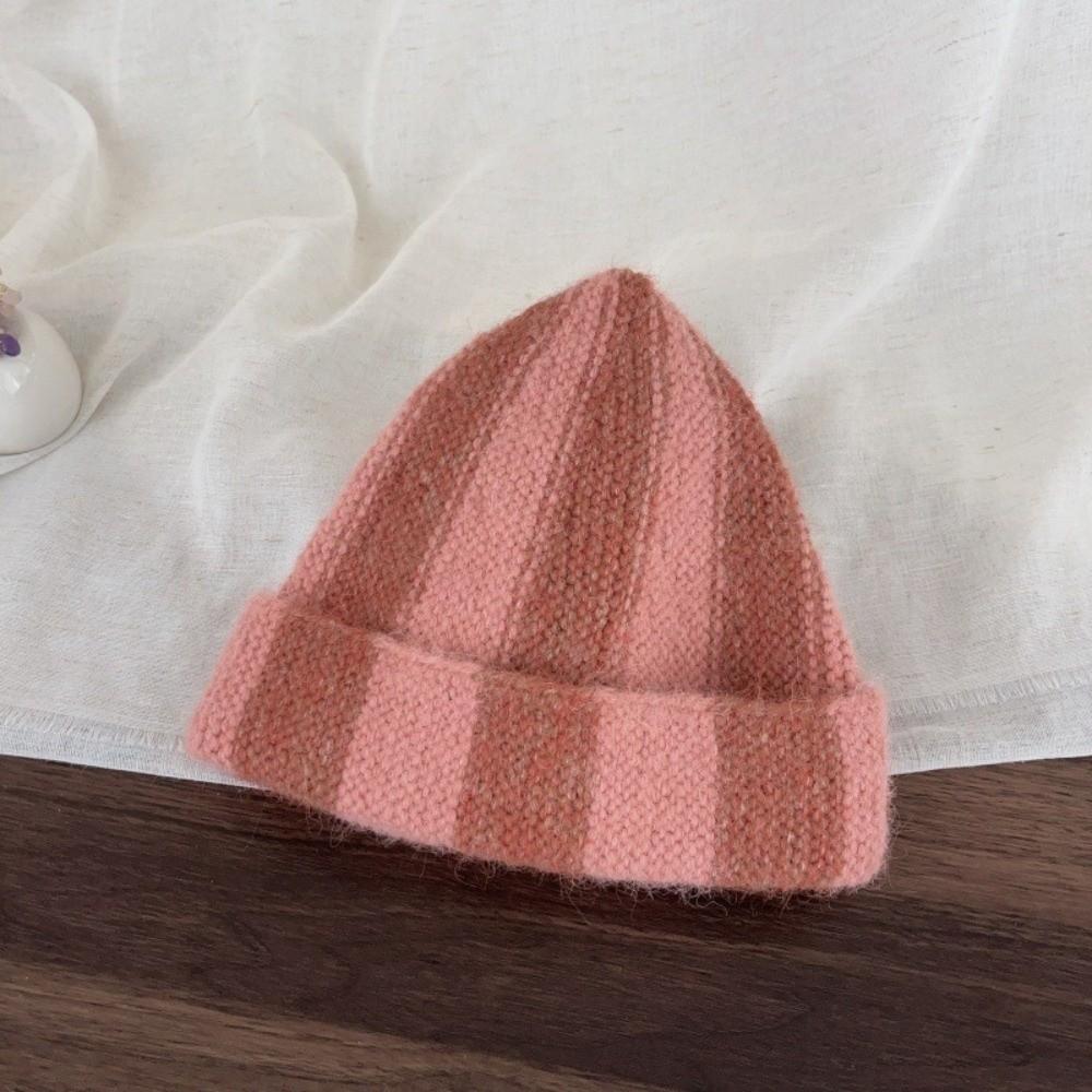 Thick Striped Beanie Hat Color Blocked Children Warm Hat Fashion Knitted Cap Gift