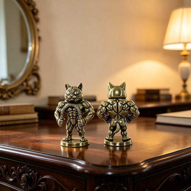 1/2pcs Brass Fitness Muscle Cat Decoration Statue Cartoon Cat Desktop Decoration Copper Crafts Home Decor Gift