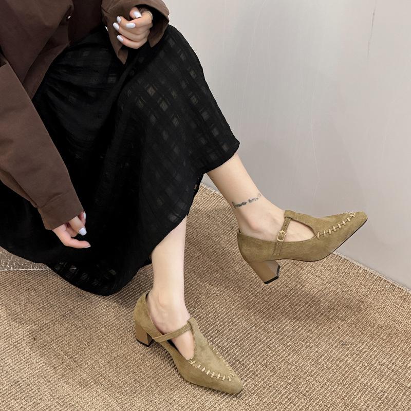 2025 Autumn New Small Inner Height Increase Mary Jane Shoes High Heels Fashion Shallow Mouth Pointed Casual Single Shoes Women