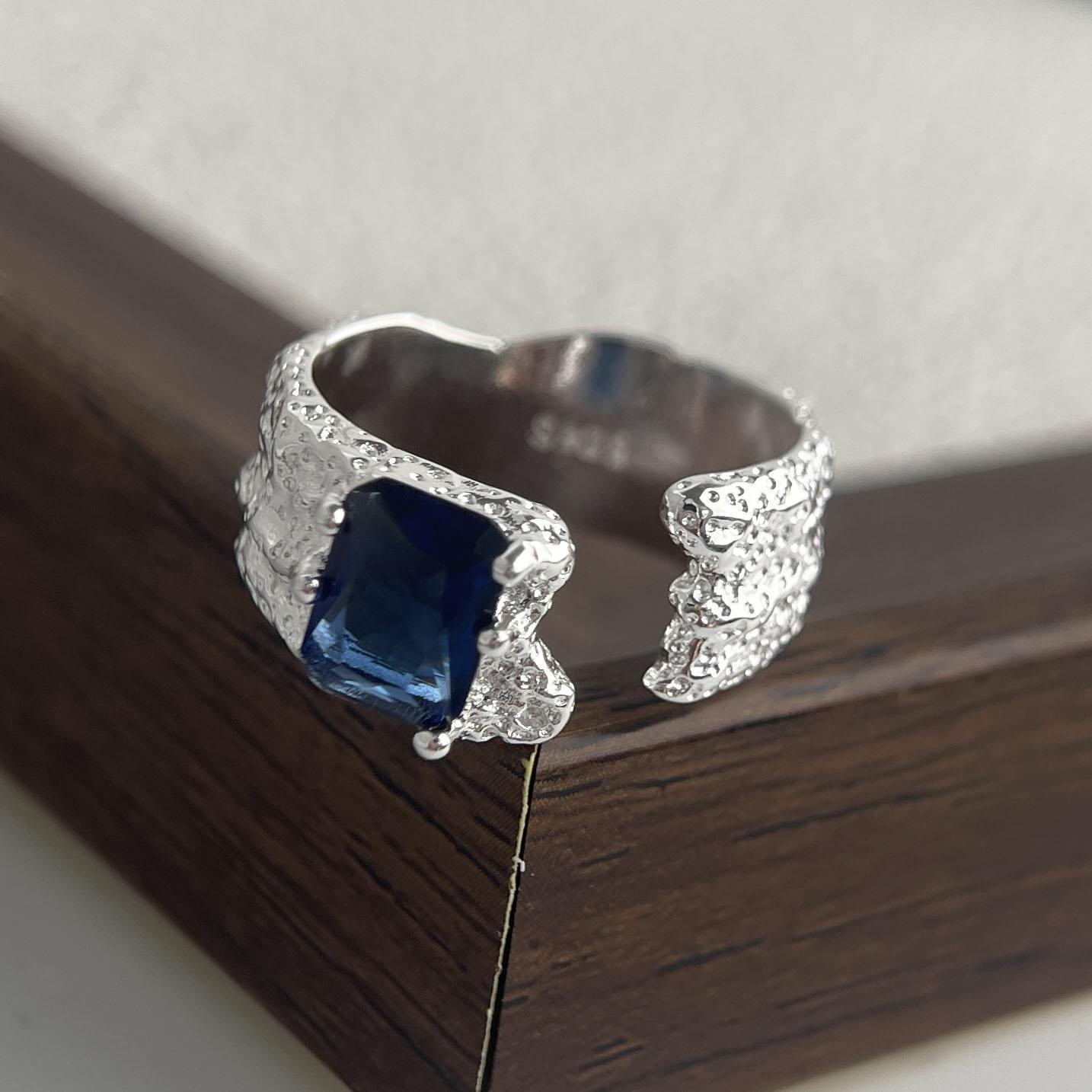 

925 Sterling Silver Rings for Women Couple Minimalist Handmade Simple Bump Blue CZ Ring Fine Jewelry Gift Prevent Allergy resizable