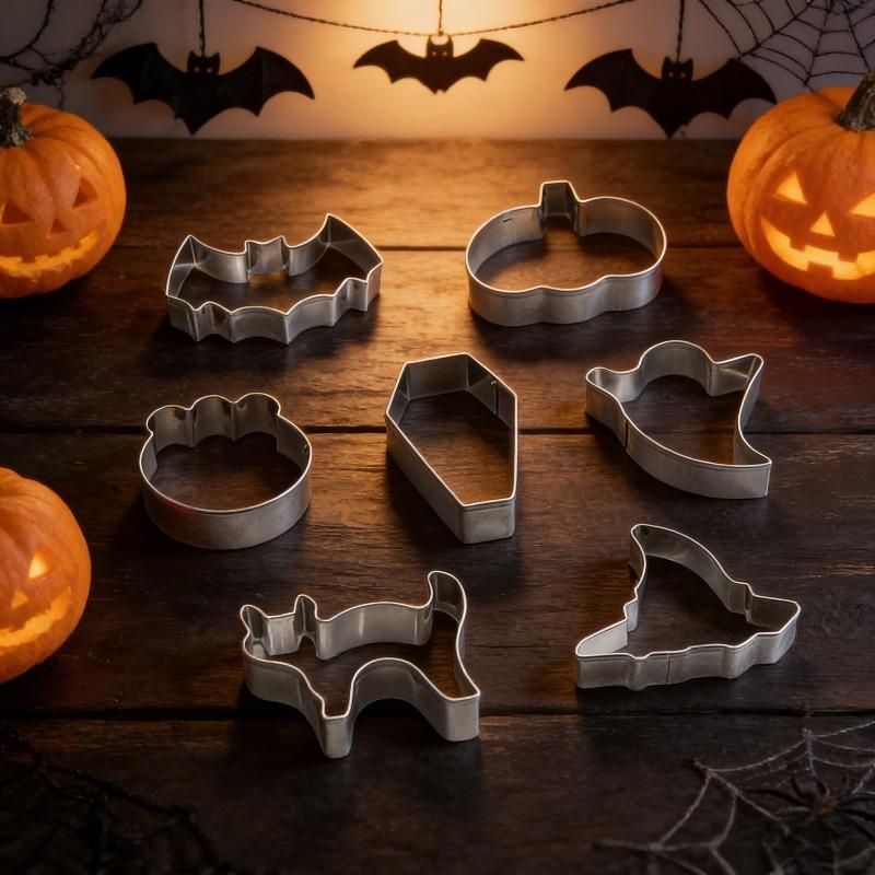 1 Set Halloween Stainless Steel Cookie Molds Pumpkin Bat Shaped Biscuit Moulds Baking Cutters for DIY Festive Cookies