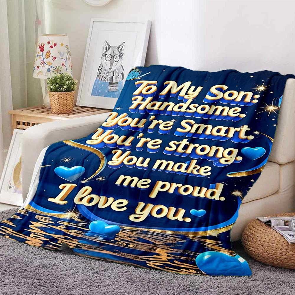 1PC Son Love Message Print Blanket, Soft Throw Blanket - Warm & Cozy for Couch, Bed, Office, and Travel yy250912187