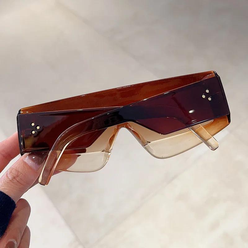 Big Frame Square Sunglasses Women Men Vintage Fashion UV400 Luxury Designer Sun Glasses One Piece Rivet Shade