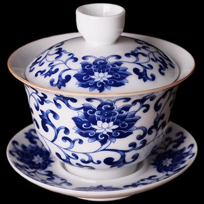 Shangqi Blue and White Ceramic Gaiwan Tea Bowl