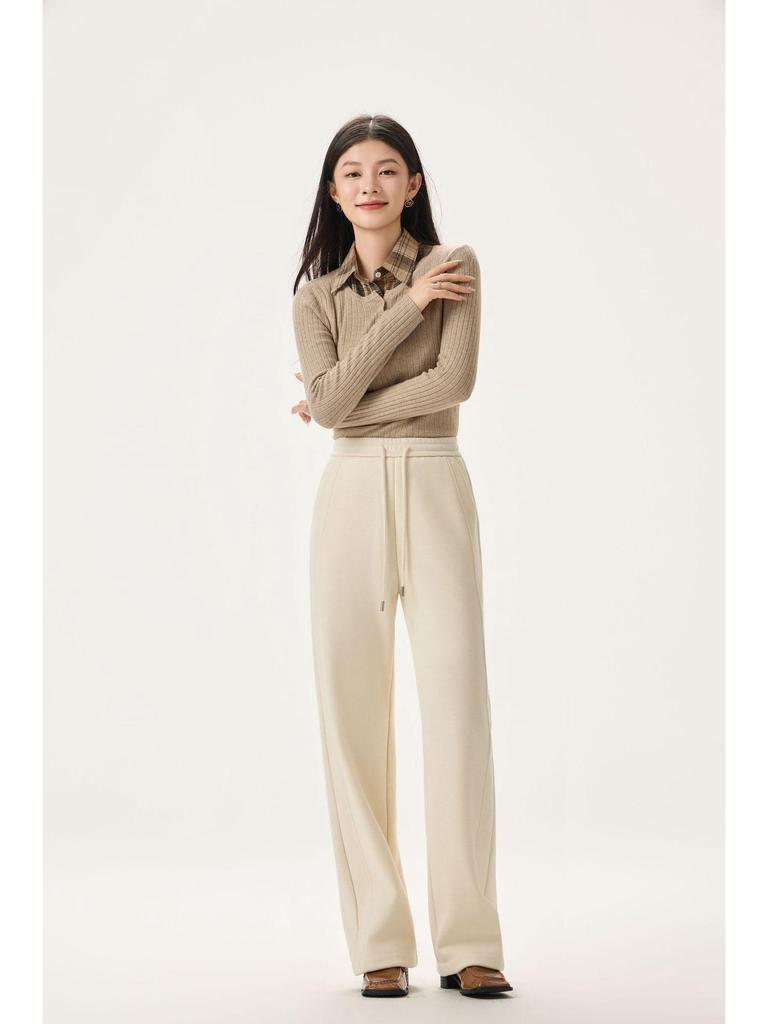 Women's Fashionable Gray Fleece-Lined Winter Pants: Petite, Narrow, or Wide-Leg Acetate Wool Sweatpants.