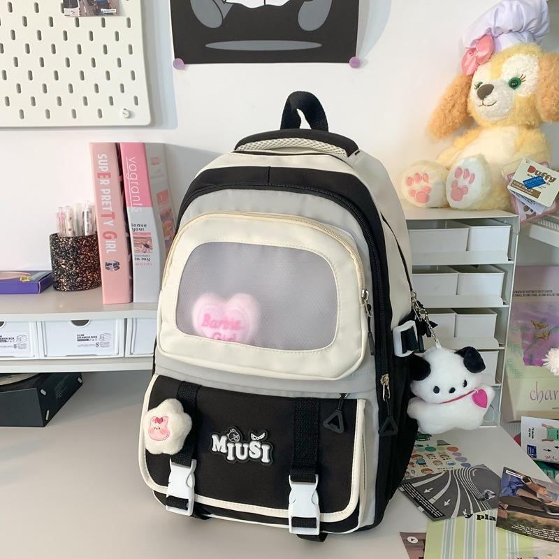 High-value wind schoolbag, junior high school girls backpack, high school students large-capacity cute dopamine backpack