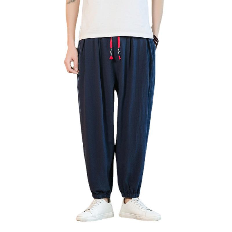 2023 Summer Japanese Plus Size Men's Cotton Linen Joggers Loose Casual Nine-Point Pants