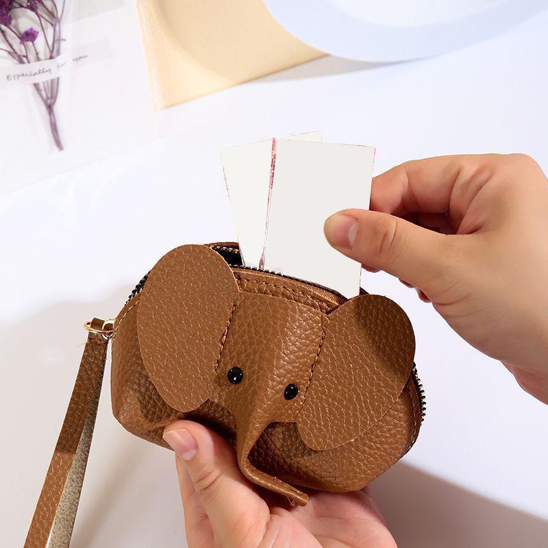 PU Leather Baby Elephant Coin Purse Women's Bag Pendant Creative Card Holder Storage Lipstick Envelope Zipper Money Bag