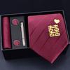 Gift Box Men'S Tie Square Scarf Cufflinks Tie Clip Five-Piece Set, Formal Business Blue Stripes