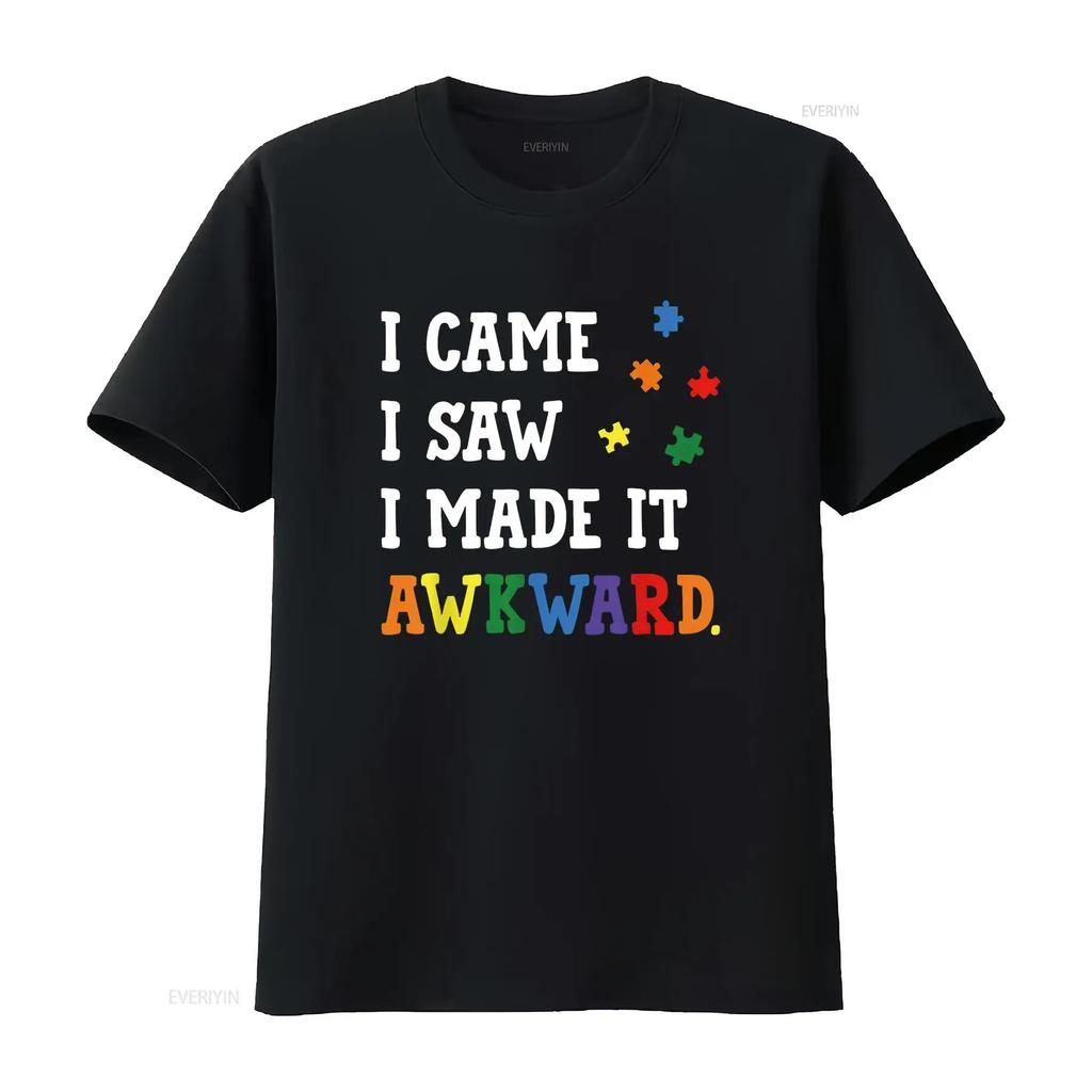 Mens I Came Saw Made It Awkward Autism Awareness Puzzle T Shirt Black 4X Large Vintage Washed Graphic Homme Fashion Soft