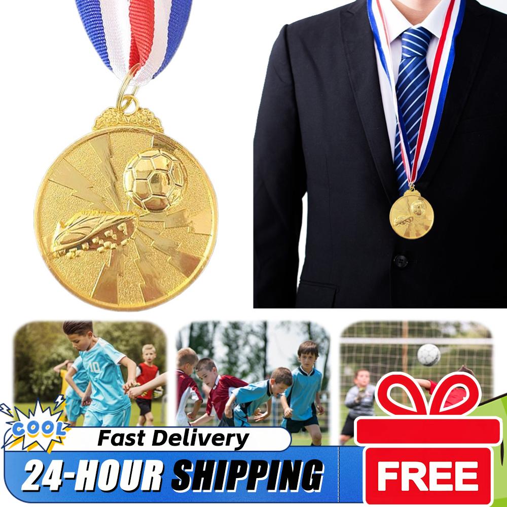 1/5/10PCS Gold Silver Bronze Award Medals 2 Inch Zinc Alloy Football Medals with Neck Ribbon for Sports Competitions Celebration