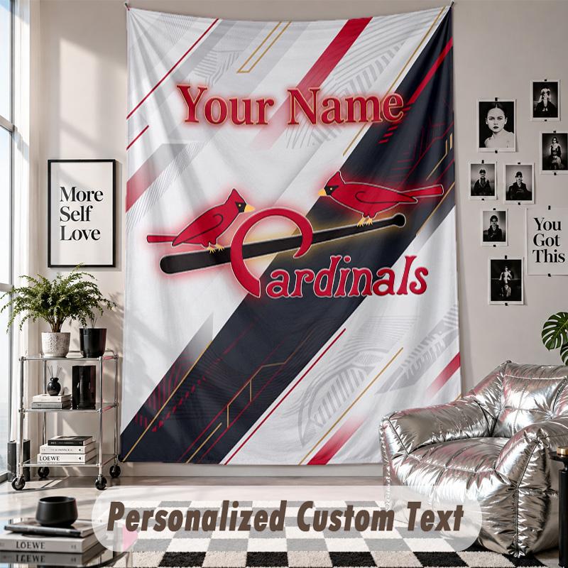 Wall Hanging Tapestry With Custom Name & Text, St. Louis Cardinals Decorative Tapestry For Bedroom