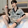 Men's Ink Painting Satin Pajama Set - Ice Silk, Short Sleeve & Shorts, Summer National Style