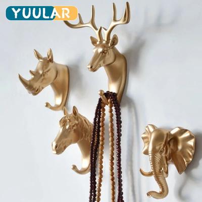 Wall Mounted Hooks Animal Head Rack Coat Caps Wall Hanger Horse Giraffe Elk Elephant Hooks Decorative Decor Bathroom Accessories