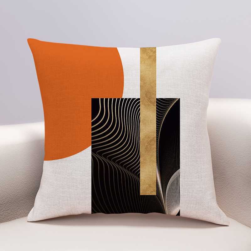 Sofa Cushion Geometric Abstract Cotton Linen Cushion Living Room Large Backrest Pillow Cover with Core