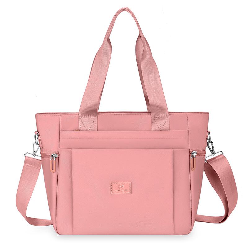 Универсальная женская большая нейлоновая сумка-тоут - на одно плечо, простая сумка в корейском стиле для шопинга розовый