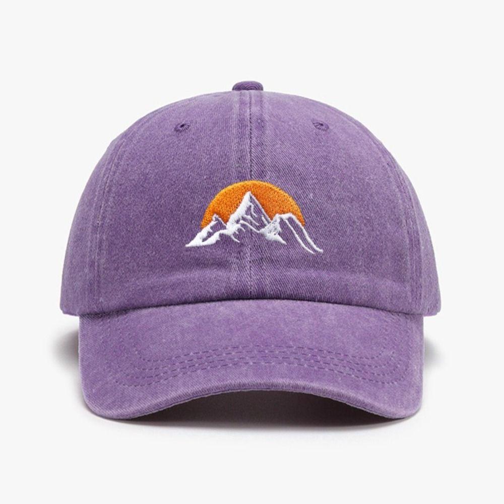 Sunset Pattern Embroidery Baseball Cap Washed Cotton Baseball Hats Retro Peaked Cap  For Man Women