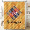Customizable Shower Curtain with Personalized Name Plaid Pattern Bath Decoration Orange Wood Grain Design (Medium Size)