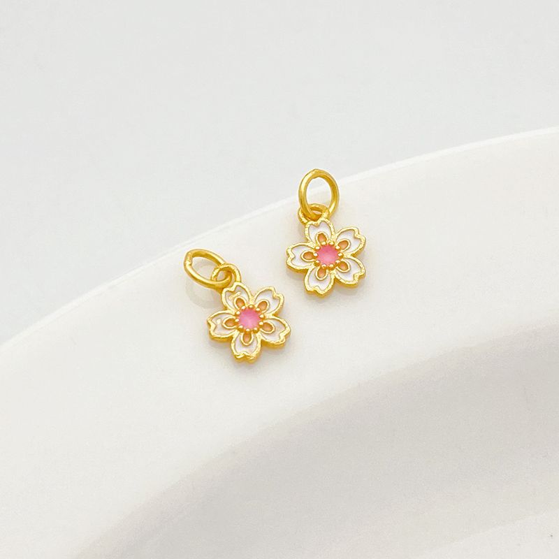 

S925 Ancient Style Gold-Plated Silver Enamel Cherry Blossom Pendant Small Pendant Handmade DIY Bracelet Necklace Decorations Material Accessories White Cherry 8*6mm