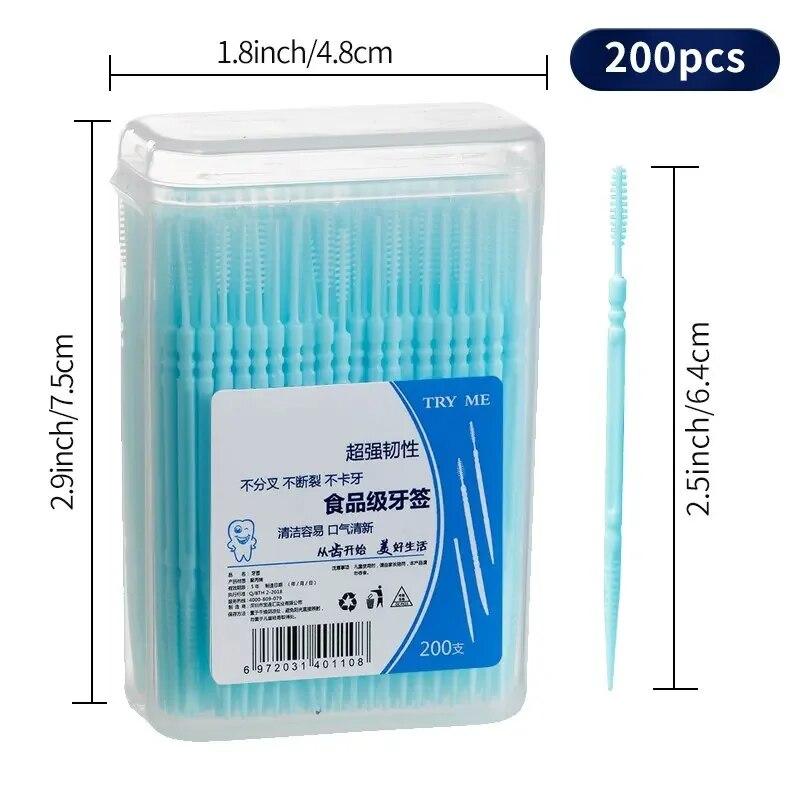 200Pcs Double-headed Disposable Dental Flosser Interdental Brush Teeth Stick Toothpicks Floss Pick Oral Gum Teeth Cleaning Care