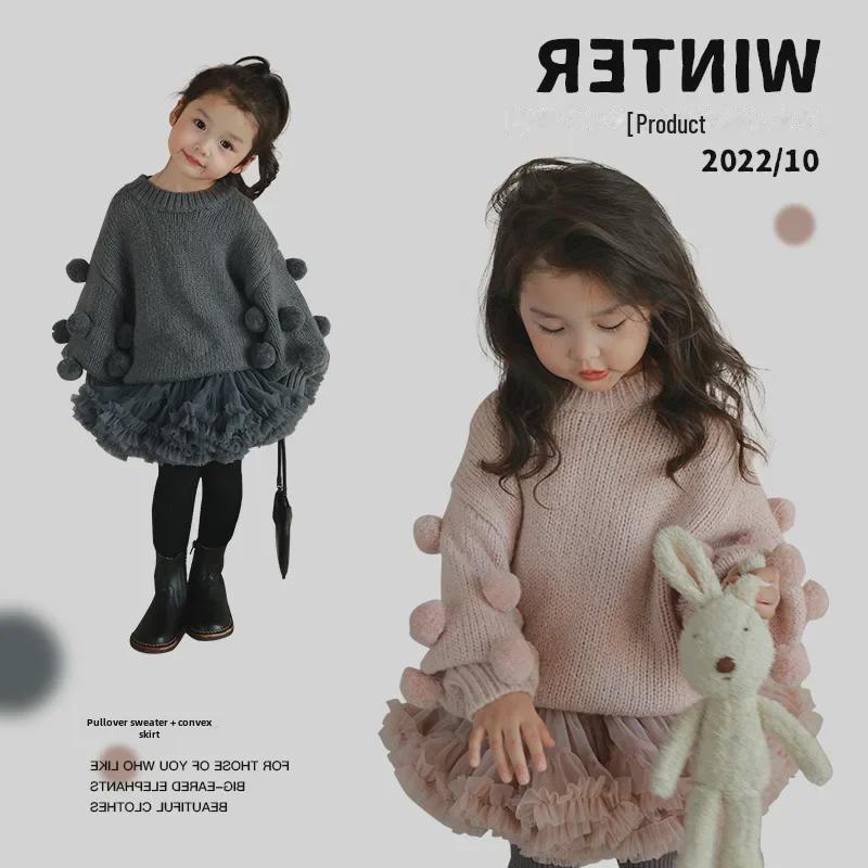 

Girls Sweet Wool Pullover Sweater with Skirt - Solid Color, 2024 Autumn/Winter 120