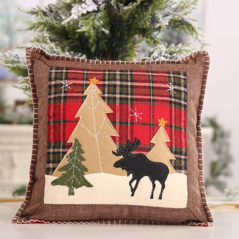 

Christmas Plaid Cushion Cover Square Home Decorative Sofa Throw Pillow Cover 36x36cm