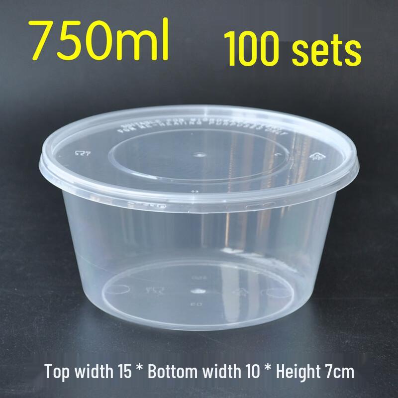 Disposable Rectangular Transparent Food Containers with Lids, 750ml, 100-Pack