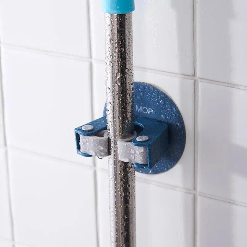 Veggmontert moppholder Husholdningsoppbevaring Kostoppheng Moppkrokstativ Clip Mopp Oppbevaringsstativ Hanger Organizer