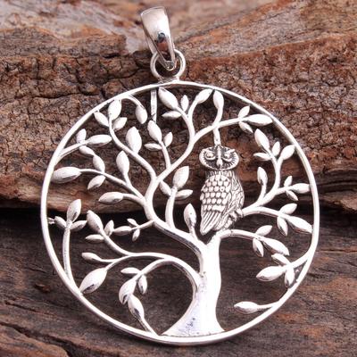 Owl Pendant, Silver Jewelry, Handmade Jewelry, Tree Of Life Pendant, Animal Jewelry