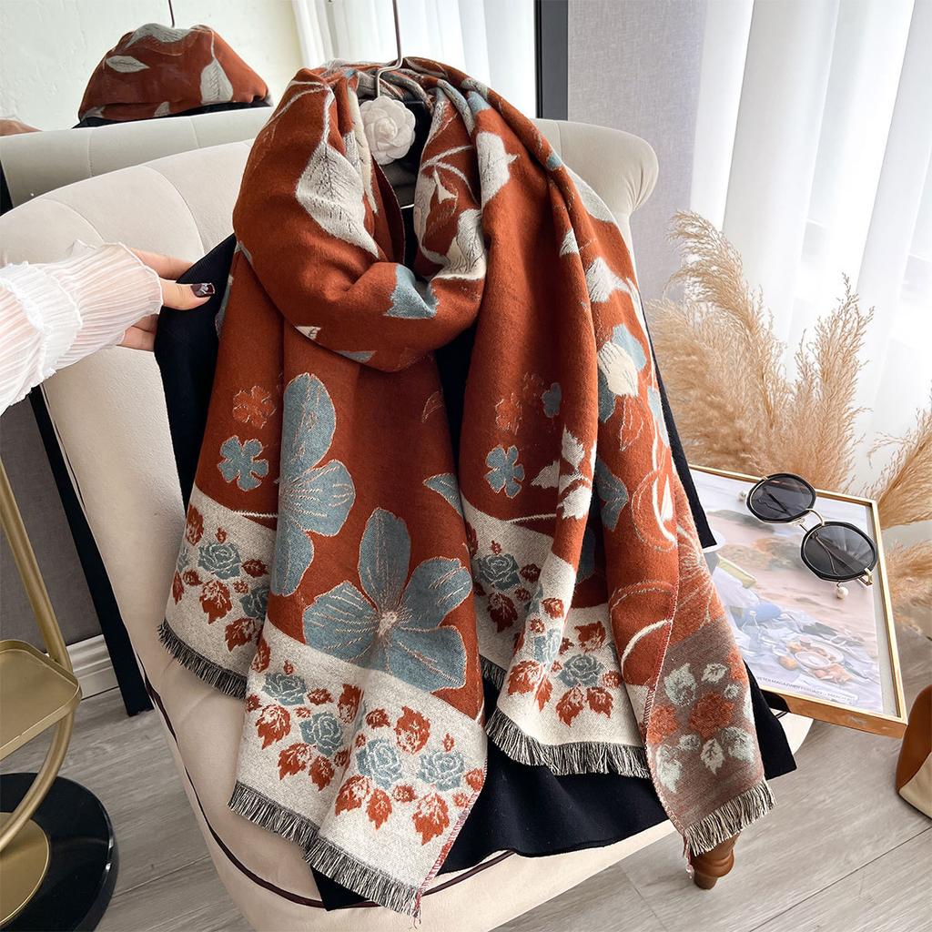 Retro scarf flower temperament versatile shawl fashion jacquard outer cape scarf women's warm scarf