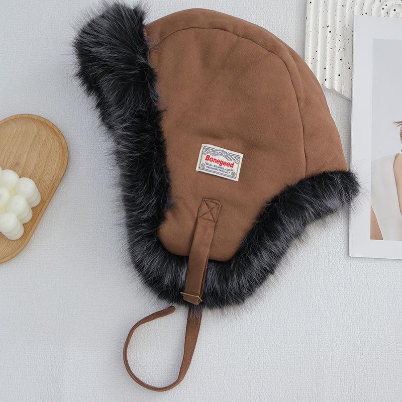 Thickened Wind and Cold Lightning Front Hat Winter Women's Outdoor Fleece Ear Protection Hat Plush Ski Hat