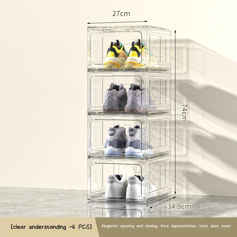 Transparent Shoe Box Magnetic Suction Door Thickened Plastic Storage Holder Detachable Dustproof Shoe Storage Boxes Wholesale