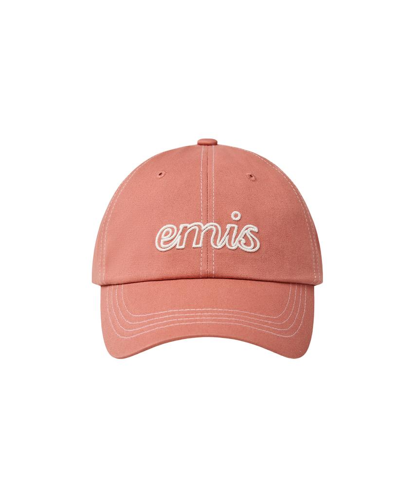 Imiseu Lettering Logo White Stitch Ball Cap-Coral