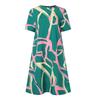 Fashion Womens Loose Unique Pattern Print O Neck Short Sleeve Leaves Print Loose Streetwear A-line Dress