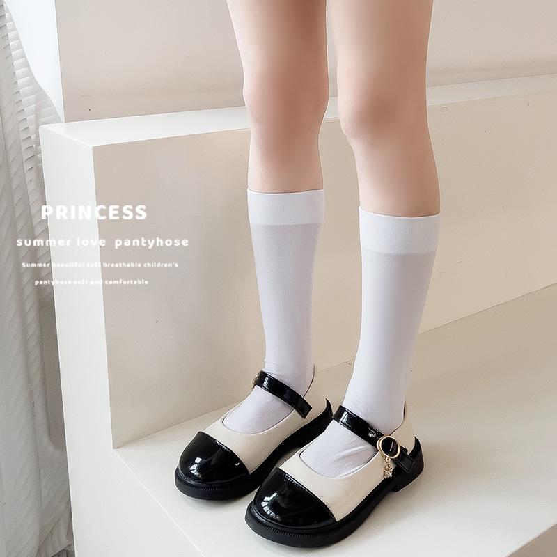 Černé a bílé ponožky z husího peří pro děti, středně dlouhé ponožky, letní tenké podkolenky, nadkolenky