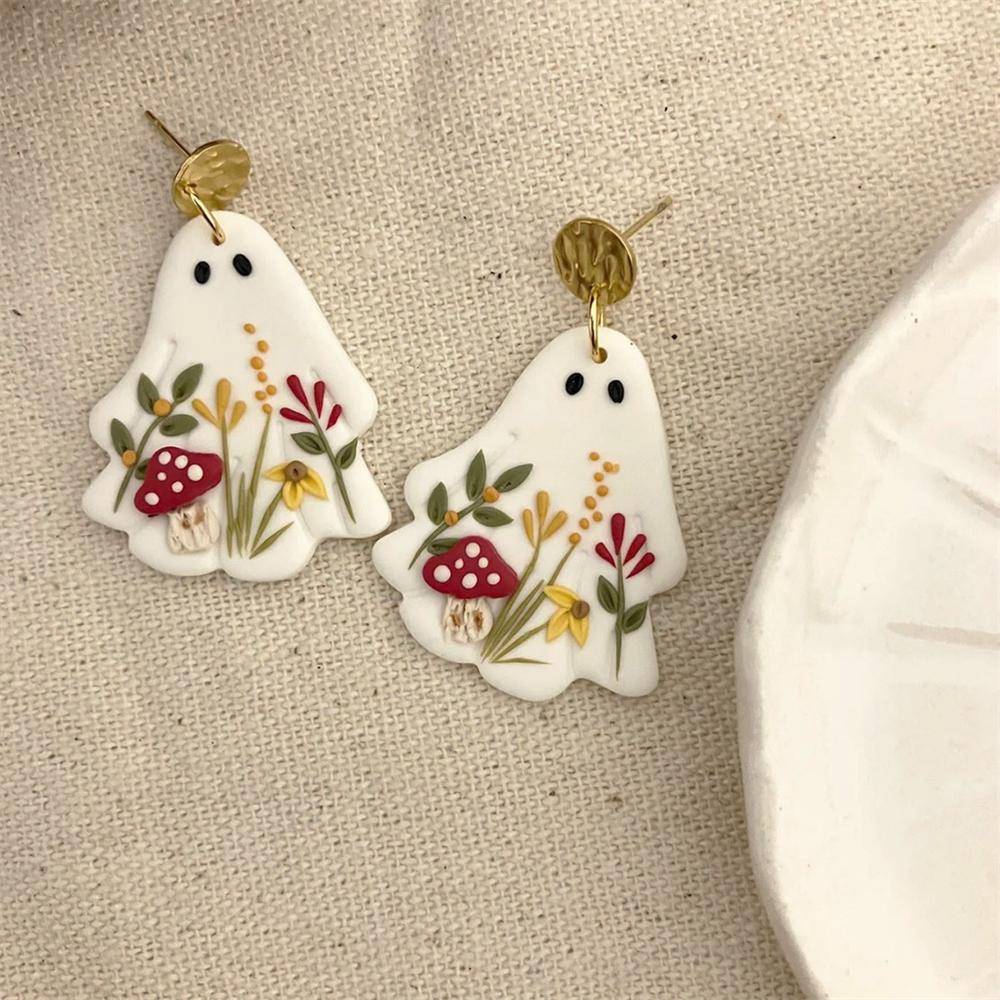 

Punk Halloween Ghost Earrings Acrylic Cartoon Flower Drop Dangle Earring for Women Exquisite Polymer Clay Fashion Jewelry Gifts Round