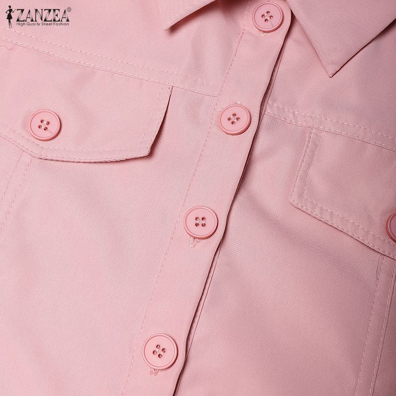 ZANZEA Women Casual Turn Down Collar Summer Short Sleeve Dress