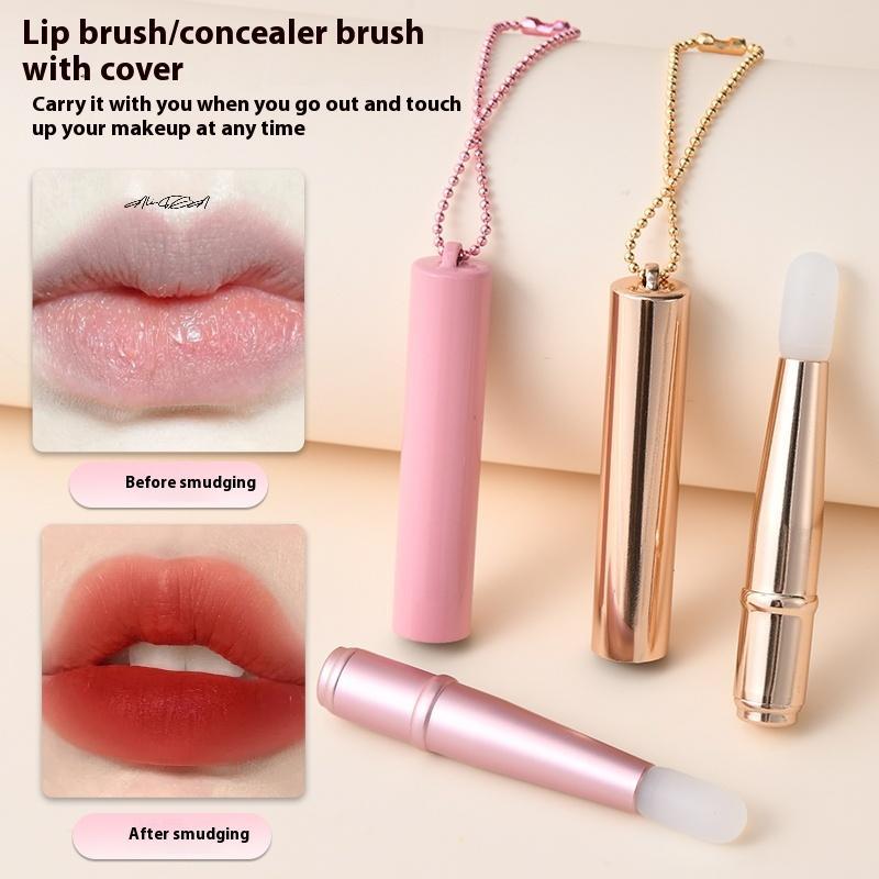 Mini Silicone Lip Brush with Cover And Chain - Concealer Lip Mask Applicator Lip Gloss And Lipstick Brush - Makeup Beauty Tool