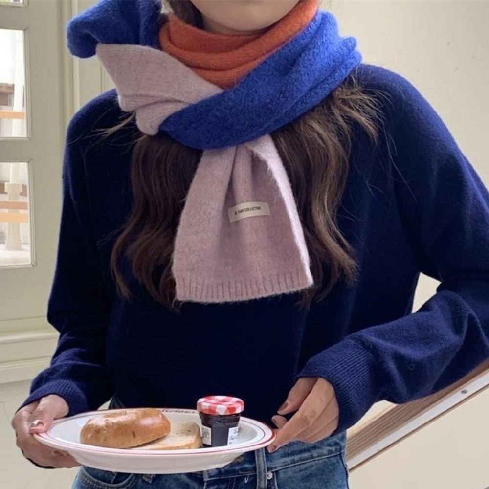 Woolen Cashmere Shawl Neckwarmer Winter Neck Scarf Fashion Patchwork Color Scarf  Outdoor