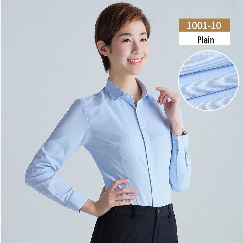 Women's 2025 Long-Sleeved White V-Neck Cotton Shirt - Slim Fit Professional Wear